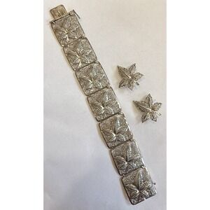 Alice Caviness Sterling Silver Panel Link Bracelet 7.5"  & Matching‎ Earrings